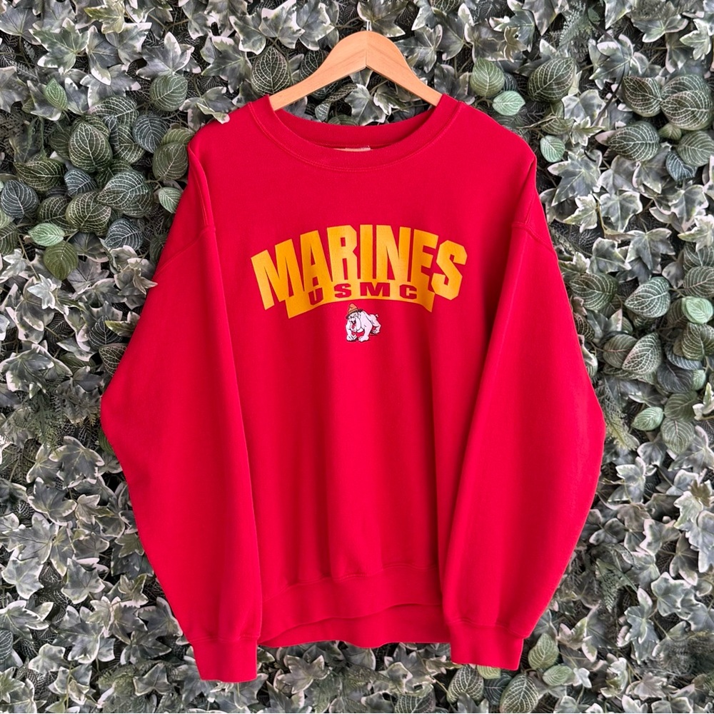 Y2k USMC Marines Red Crewneck Sweater